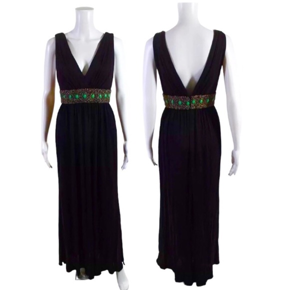 Monique Lhullier Formal Maxi Dress Size 6 Eggplant Dark Purple Beaded Gown - Picture 1 of 7
